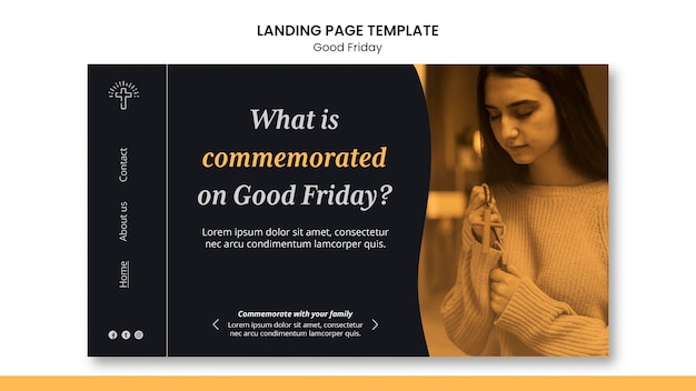 Modèle de page de destination de vendredi saint avec photo