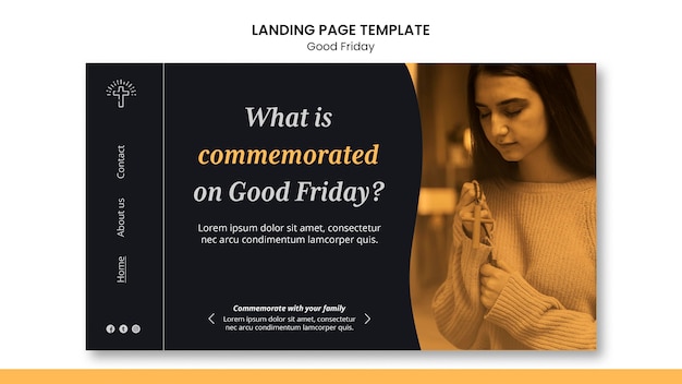 PSD modèle de page de destination de vendredi saint avec photo