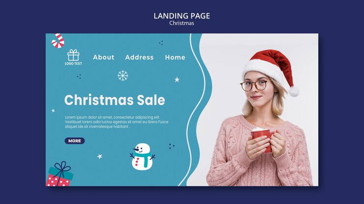 PSD modèle de page de destination de vente de noël
