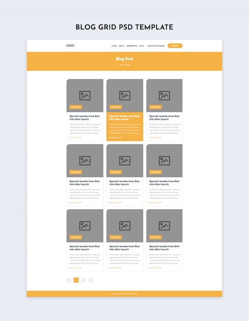 PSD modèle de page intérieure de grille de blog