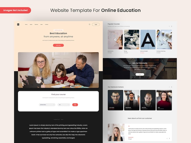 PSD modèle de page de site web d'éducation en ligne