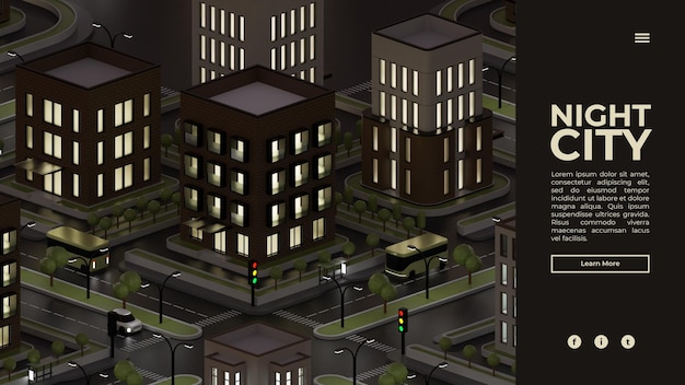 Modèle De Page Web Avec Illustration 3d De La Ville De Nuit