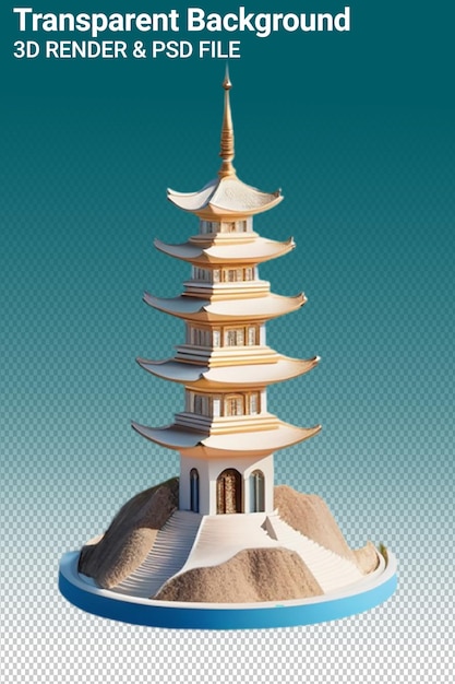 PSD un modèle d'une pagode avec des arbres au sommet