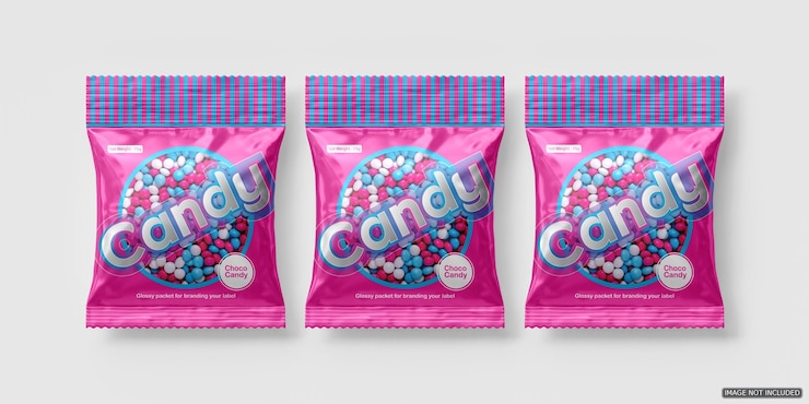 PSD modèle de paquet de bonbons brillants en 3d
