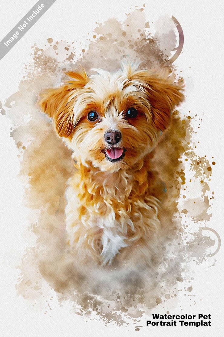 PSD modèle de photo de portrait d'animal de compagnie à l'aquarelle personnalisé