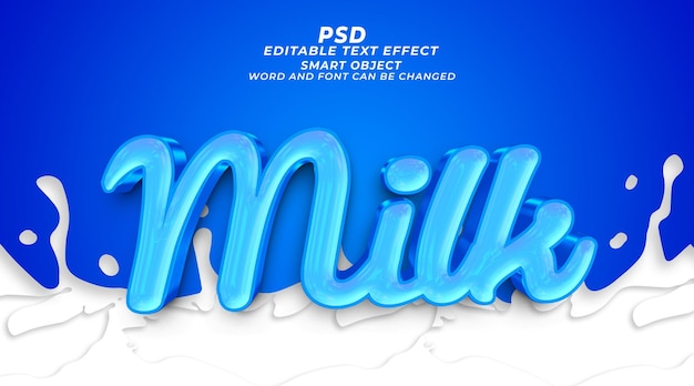 Modèle photoshop d'effet de texte modifiable 3d de lait