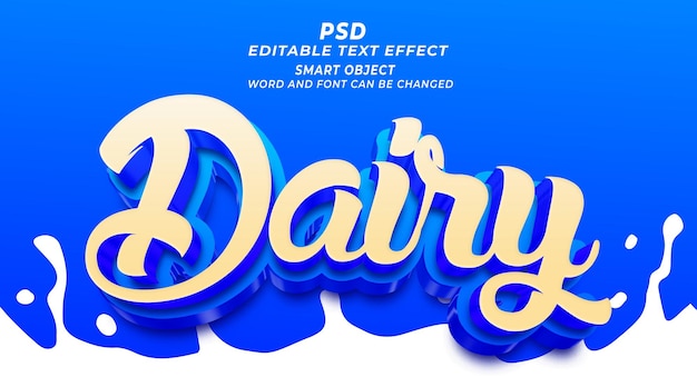 Modèle Photoshop D'effet De Texte Modifiable Dairy 3d Psd Avec Arrière-plan