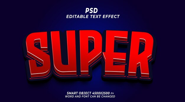 PSD modèle photoshop d'effet de texte modifiable psd super 3d avec fond mignon