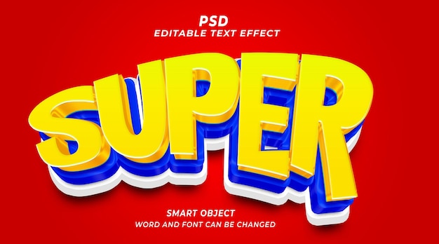 PSD modèle photoshop d'effet de texte modifiable psd super 3d avec fond mignon