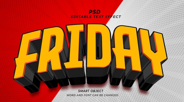 Modèle photoshop d'effet de texte modifiable psd vendredi 3d avec fond mignon