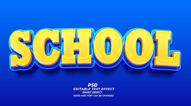 Modèle photoshop d'effet de texte PSD modifiable pour l'école 3d