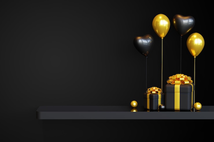 PSD modèle de podium black friday avec boîte-cadeau 3d et ballon d'amour