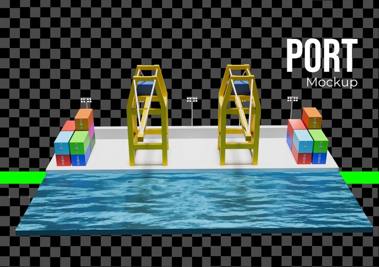 PSD modèle de port avec conteneurs d'expédition et grues