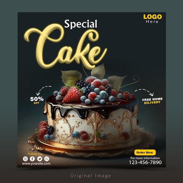 Modèle de post de bannière de gâteau au chocolat sur les réseaux sociaux