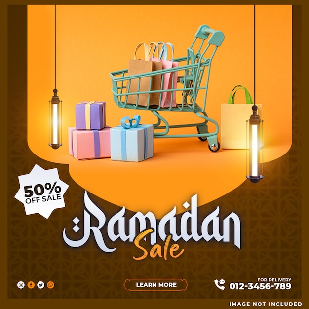 PSD modèle de post de conception de vente sur les médias sociaux du ramadan