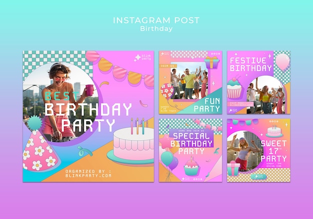 PSD modèle de post instagram pour une fête d'anniversaire en gradient