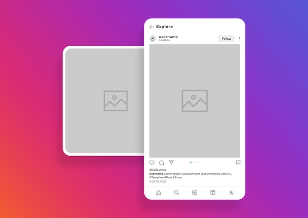 Le modèle de poste Instagram des médias sociaux PSD