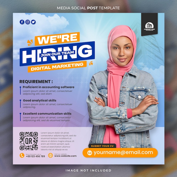 PSD modèle de poste social pour les médias d'affichage de candidatures à un emploi