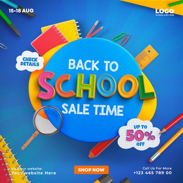 Modèle de poste de vente de retour à l'école avec des éléments éducatifs