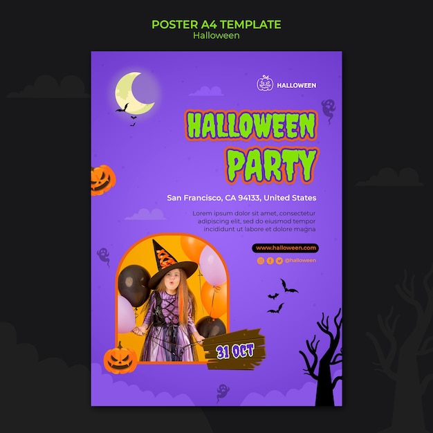 Modèle de poste vertical pour halloween avec enfant en costume