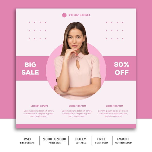 Modèle Poster Bannière Carrée Pour Instagram, Mode Belle Fille Minimalisme Élégant Propre Rose Promo