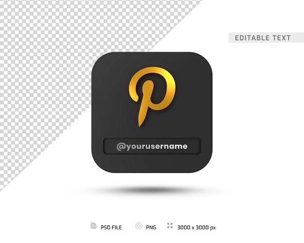 PSD modèle de profil sur l'icône pinterest 3d de luxe