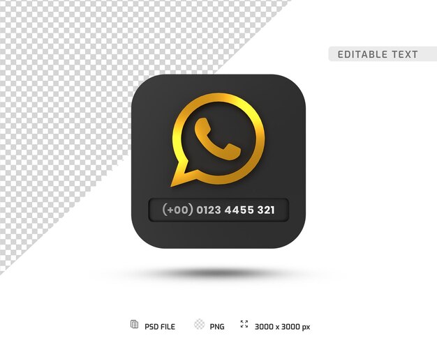 PSD modèle de profil sur l'icône whatsapp 3d de luxe