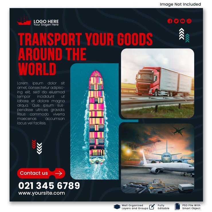 PSD modèle de promotion de la logistique et des transports sur instagram