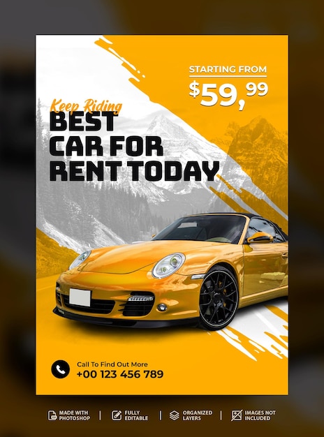 Modèle de promotion de médias sociaux d'affiche de promotion de vente de location de voiture