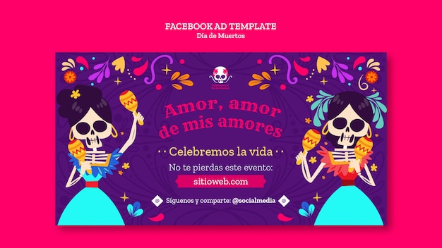 PSD modèle de promotion de médias sociaux de célébration de dia de muertos