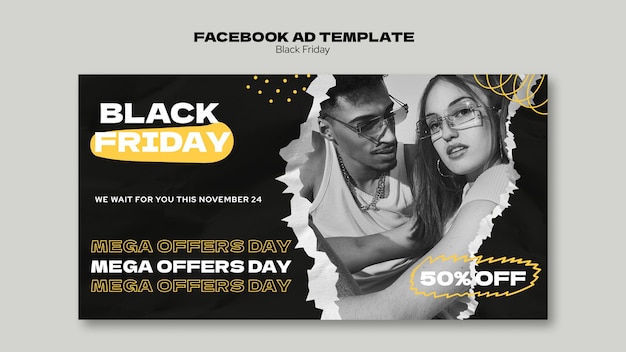 Modèle De Promotion Sur Les Réseaux Sociaux Pour Les Ventes Du Vendredi Noir Avec Texture De Papier Déchiré