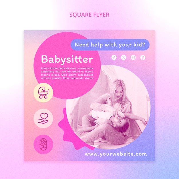 PSD modèle de prospectus carré pour un emploi de baby-sitter en gradient