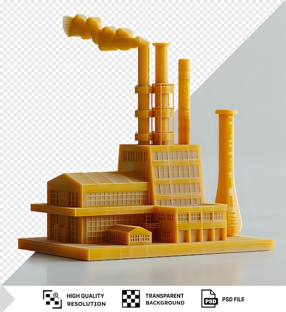 PSD modèle psd 3d du réacteur de tchernobyl avec une tour jaune et un bâtiment avec un jouet jaune au premier plan