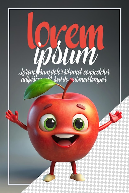 PSD modèle psd 3d de la mascotte d'apple avec un texte personnalisable