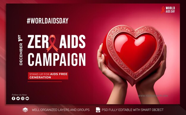PSD modèle psd bannière publication sur les réseaux sociaux de la journée mondiale du sida