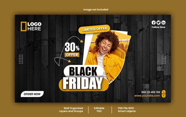 Modèle PSD de bannière Web de médias sociaux Black Friday