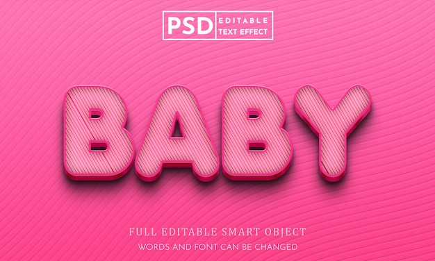 PSD modèle psd d'effet de style de texte 3d bébé