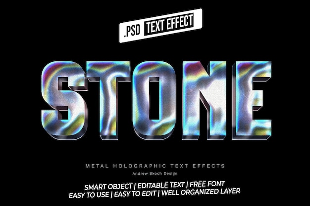 Modèle PSD d'effet de texte de pierre holographique