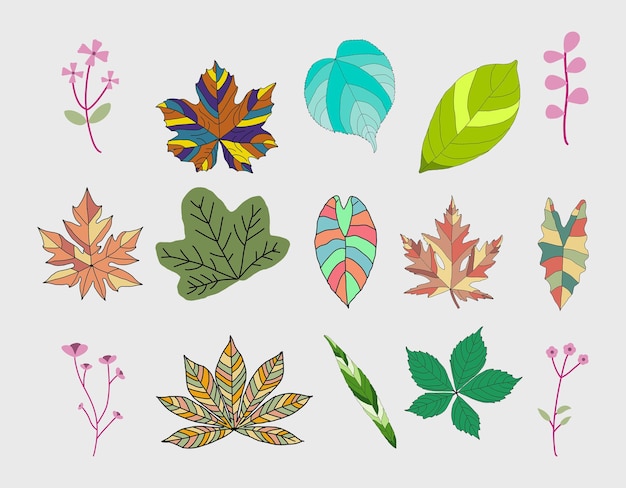 Modèle PSD d'élément de collection de feuilles colorées Couleurs modifiables