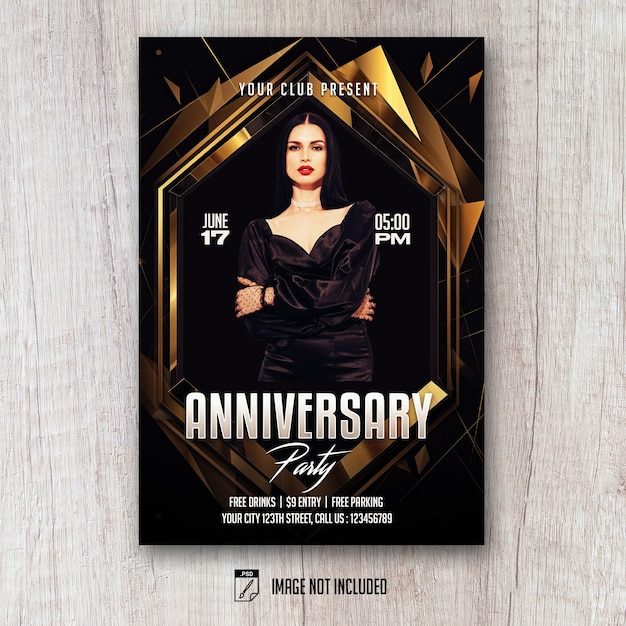 Modèle PSD de flyer anniversaire Style or noir Lowpoly Art déco minimal