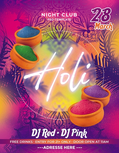 Modèle Psd De Flyer Holi