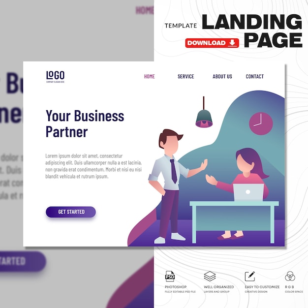 Modèle PSD d'illustration de la page de destination