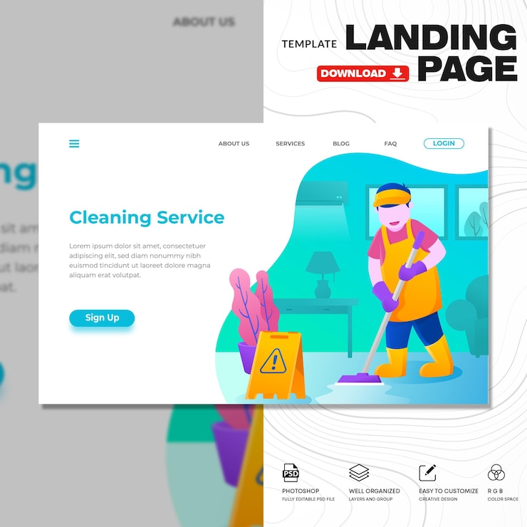PSD modèle psd d'illustration de la page de destination