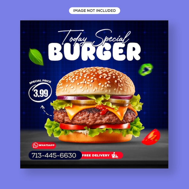 PSD le modèle psd des messages sur les réseaux sociaux de delicious burger.