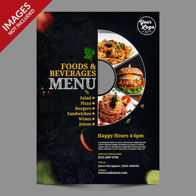 Modèle PSD Premium de menu de boissons de nourriture de restaurant vintage sombre