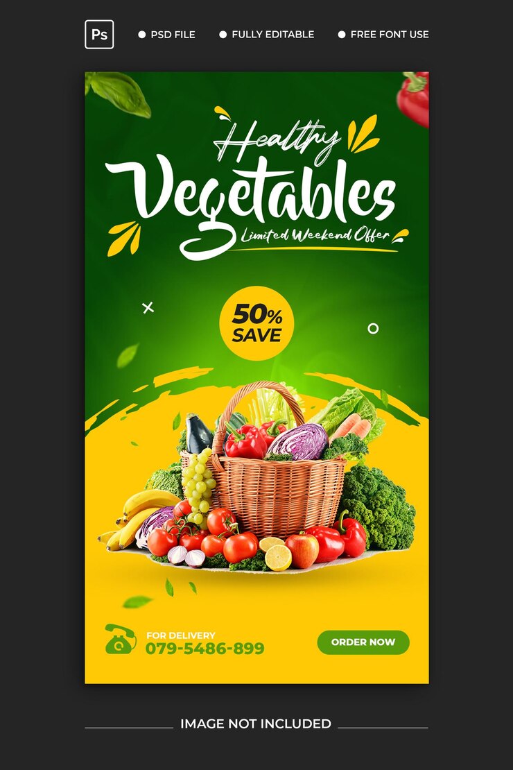 PSD modèle psd de promotion de recettes de légumes sains instagram et histoire facebook