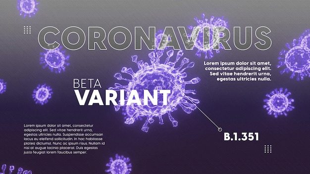 Modèle PSD avec textes modifiables et virus 3d pour des informations sur Covid19 et ses variantes
