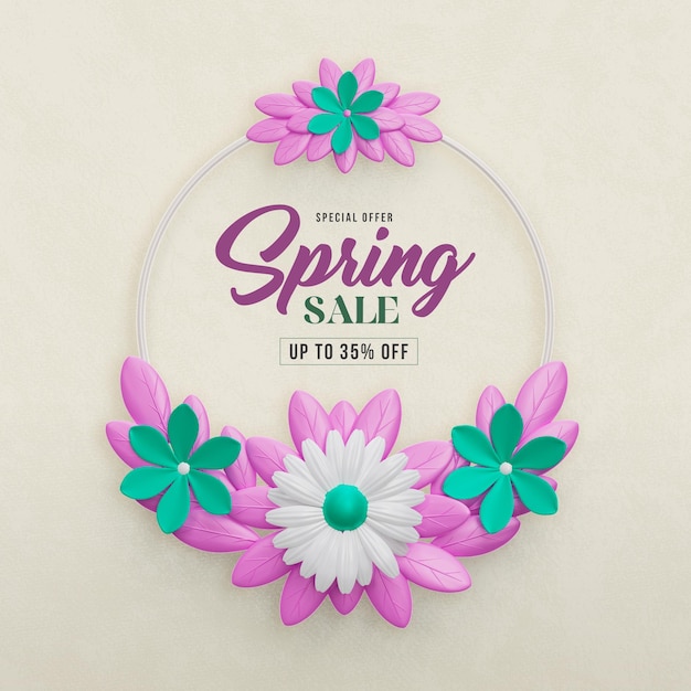 Modèle de publication 3d de cadre floral de vente de printemps