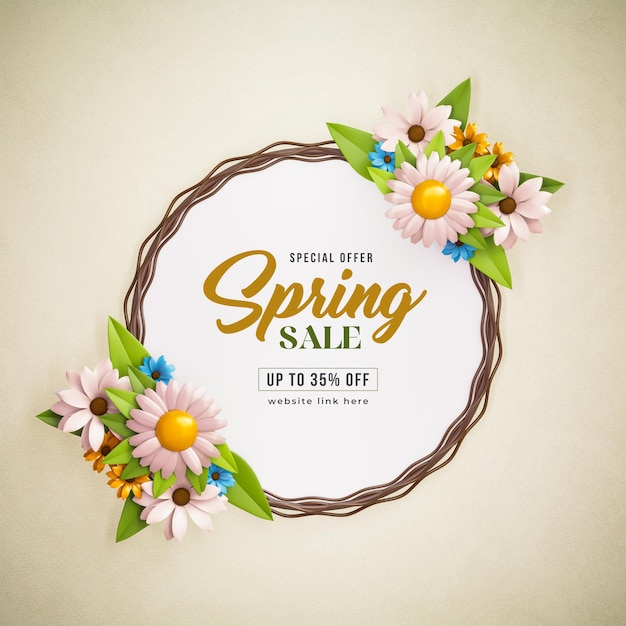 Modèle de publication 3d de cadre floral de vente de printemps