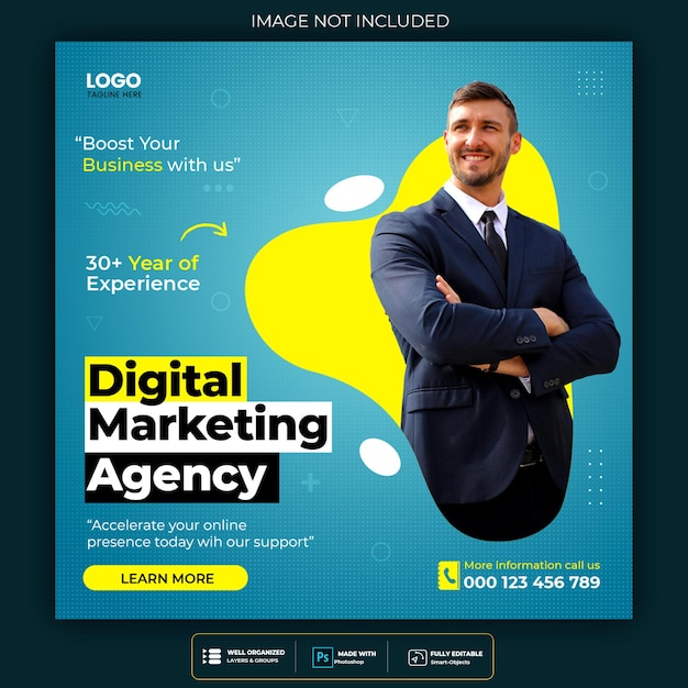 Modèle de publication d'agence de marketing numérique et de médias sociaux d'entreprise